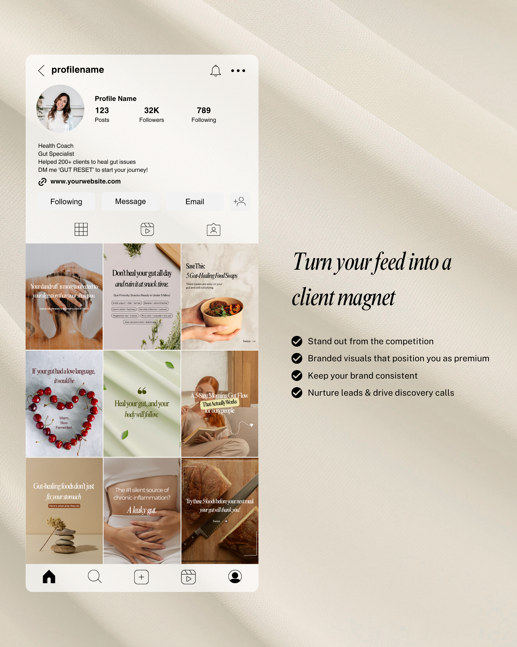 Gut Health Instagram Canva Template Pack