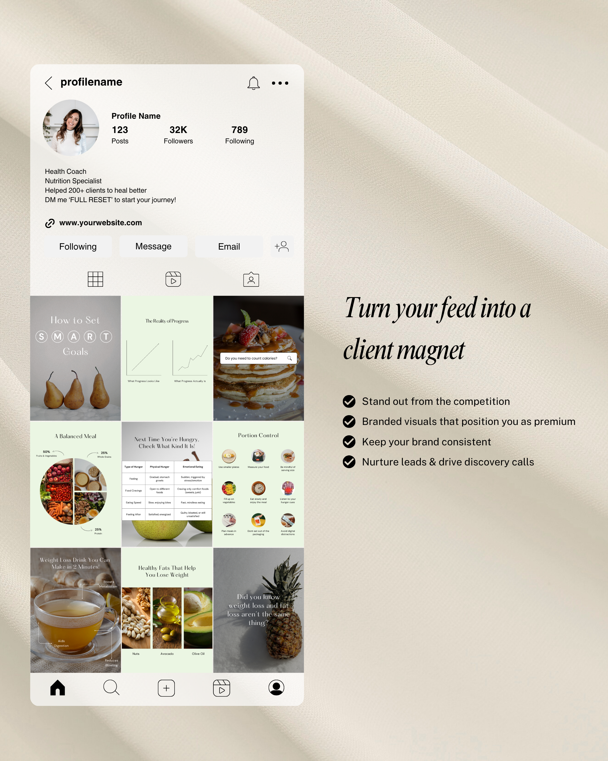 Nutrition Instagram Canva Template | 30 Day Content Pack