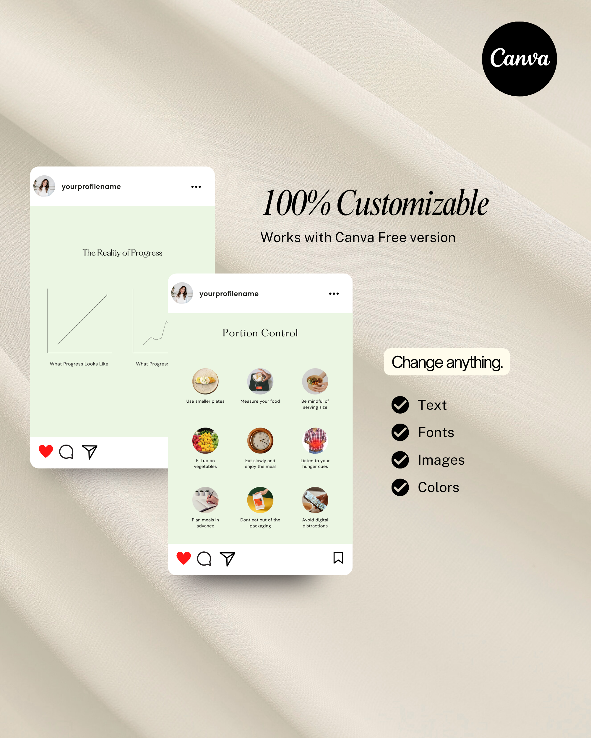 Nutrition Instagram Canva Template | 30 Day Content Pack